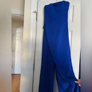 Alice and Olivia Asymmetrical Strapless Blue Jumpsuit